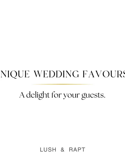 This graphic captures our core offering for weddings: creating unique wedding favours that serve as a delightful memory for your guests.