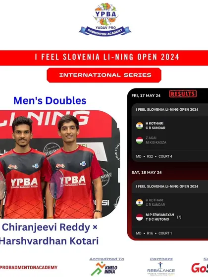 A duplicate poster of my men's doubles pair at the I FEEL SLOVENIA LI-NING OPEN 2024.