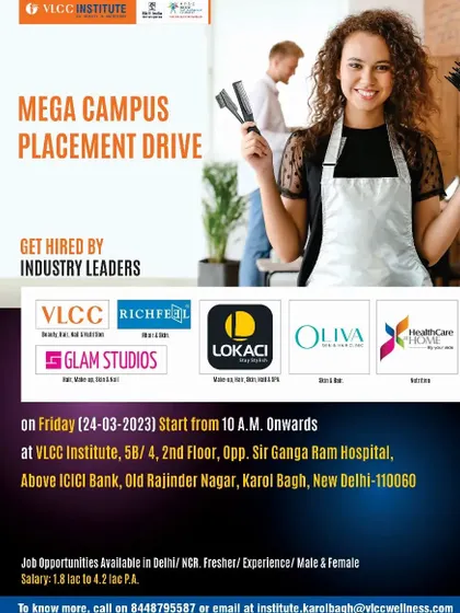 This flyer for our Mega Campus Placement Drive showcases the leading industry brands that recruit from our institute, including Richfeel, Oliva, and Glam Studios. We connect you directly with top employers.