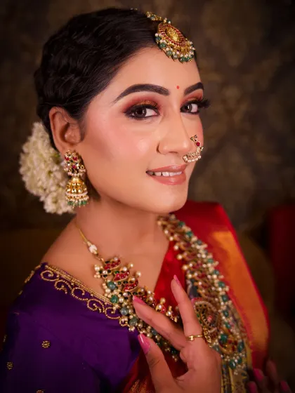 A close-up portrait showing the soft, blended eyeshadow and the natural-looking skin finish. This is a great example of my 'enhanced natural' style.