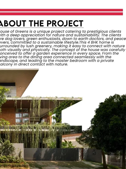 An excerpt from a feature describing the project's concept: a 4 BHK home for nature-loving clients, conceived to offer a garden experience in every space.
