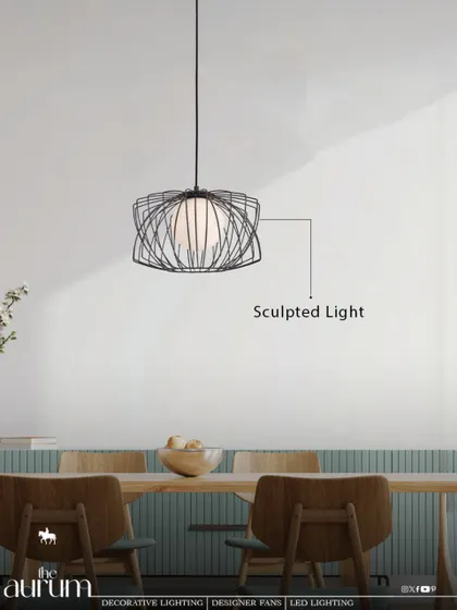 This 'Sculpted Light' pendant features a delicate wireframe that encases a soft, glowing orb. It’s an artistic piece that feels light and airy, perfect for a modern dining room or kitchen.