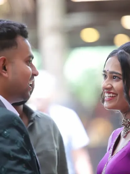 A candid conversation between the couple. We love capturing these simple, happy interactions that showcase their easy chemistry and friendship.