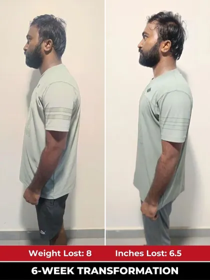 The side profile of Vijay's transformation highlights his significant progress after finding a program that finally worked for him.