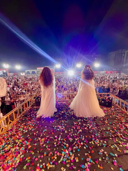 A beautiful shot from the second night, looking out at the massive crowd under the lights. We feel so blessed to perform for you all.