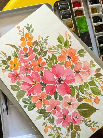 This was my first painting of the year, a bouquet of loose watercolor florals. My workshops focus on this expressive and forgiving style, perfect for anyone just starting their art journey.