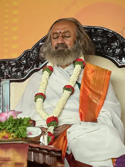 Gurudev in a state of deep meditation during the Ram Tarak Homa on Ram Navami. The homa is performed to chant the name of Ram, which brings peace and inner radiance.