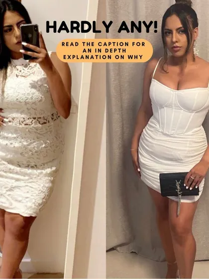 This before-and-after in a white dress shows the confidence I gained. I didn't achieve this by cutting out foods I love. I learned to create a balanced lifestyle that allowed for fat loss without misery.