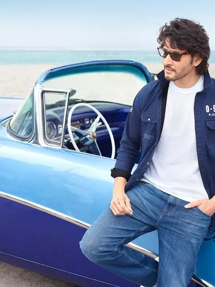 Mahesh Babu for Otto Clothing, showcasing a casual denim look. This shot captures a cool, effortless vibe, perfect for a men's lifestyle and apparel brand.