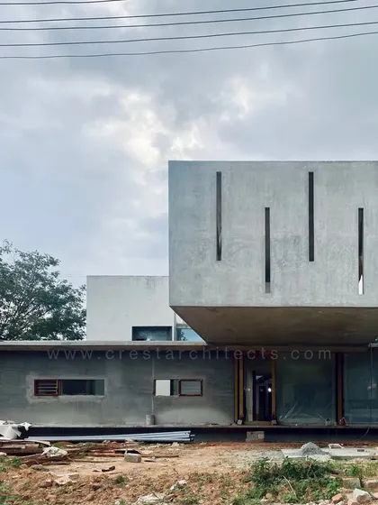 The Long House's 23-foot cantilever, an ambitious structural feat that defines the project's architectural identity.