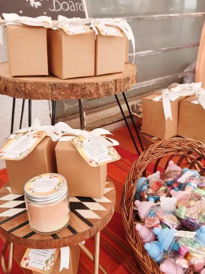 The baby shower favors displayed at the event. It's so wonderful to see my creations as part of such a special celebration.