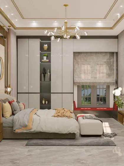 The full scope of the 'Golden Glam' bedroom, a testament to opulent and sophisticated design.