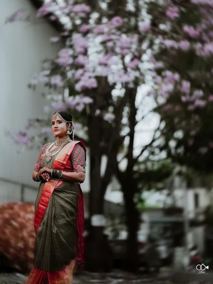 A duplicate of the beautiful outdoor bridal portrait under the blossoming tree.