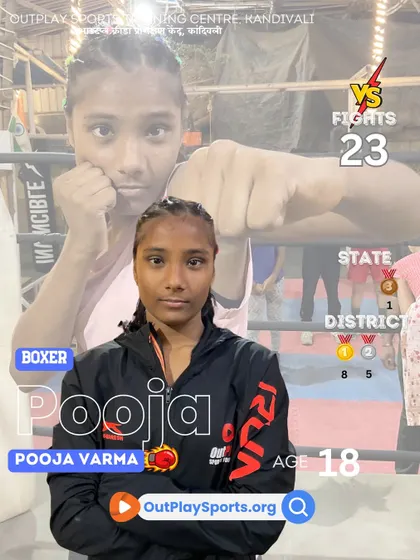 Pooja Varma, an 18-year-old with 23 fights and 8 district golds. She is a fearless fighter and a rising star in our academy.