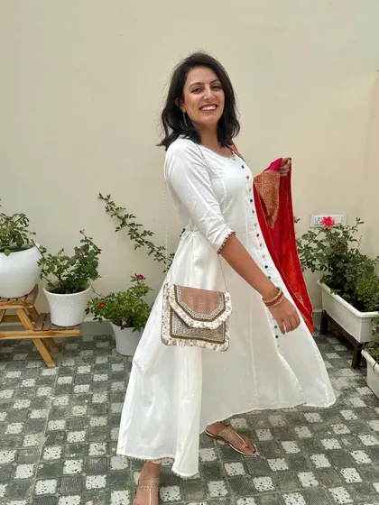 A candid, happy twirl in my new outfit. It's all about feeling good in what you wear.