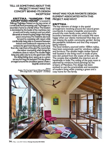 In this part of the feature, I discuss the concept behind the 'Aangan' house and my favorite design elements. The spatial arrangement around the natural green courtyards was key to creating a biophilic environment for the family.