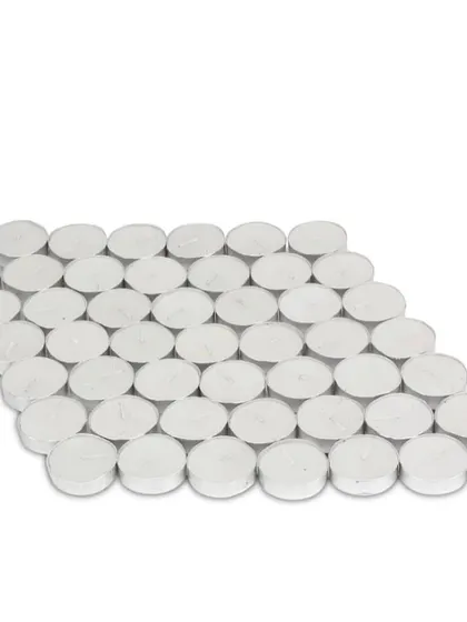 Another angle showing a bulk set of my 4.5-hour burn time tealights. They are a versatile and essential item for any home.