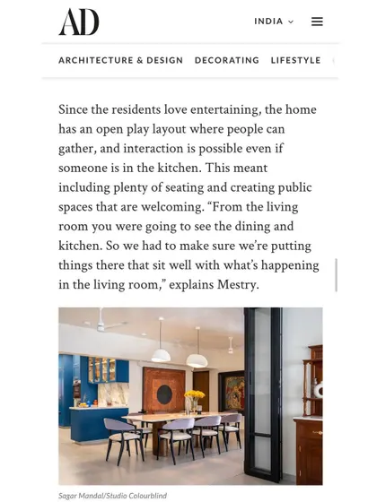 Architectural Digest praised the open-plan layout of this home, which was designed for clients who love to entertain. The article explains our thinking behind creating welcoming public spaces where the living, dining, and kitchen areas flow together.