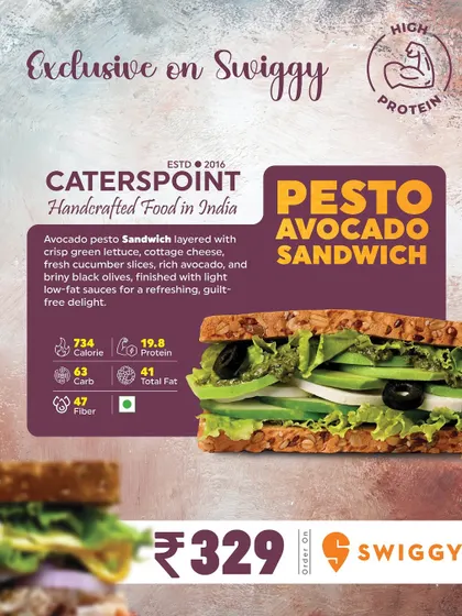 Creamy, fresh, and full of good fats. Our Pesto Avocado Sandwich features rich avocado, cottage cheese, and crisp green lettuce layered with a zesty pesto sauce on multigrain bread for a refreshing, guilt-free delight.