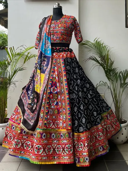 The same outfit but with a different dupatta option. This multi-colored dupatta completely changes the look, showing how versatile my pieces can be.