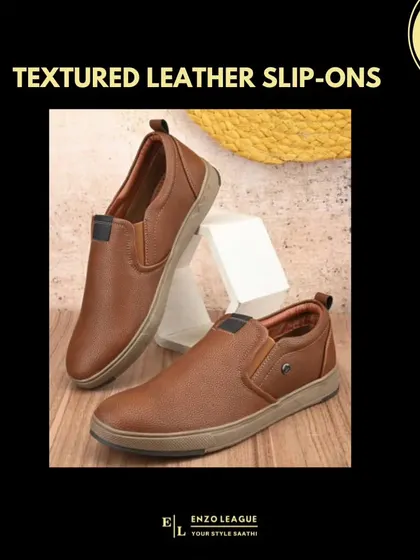 Textured leather slip-ons offer a stylish yet comfortable option. They provide more support than a standard loafer and can be easily dressed up or down.