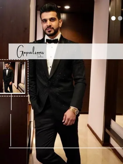 A client looking sharp and ready for a cocktail event in one of our custom tuxedos. The fit is impeccable, and the subtle texture of the jacket adds a layer of sophistication.