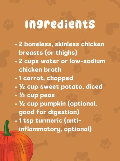 To make this stew, you'll need boneless chicken, some healthy veggies like carrots and sweet potatoes, and optional anti-inflammatory spices like turmeric.