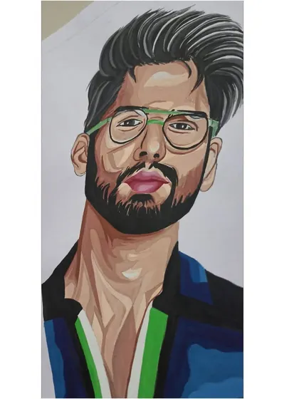 A different angle of the Shahid Kapoor portrait, showing the color blocking technique.