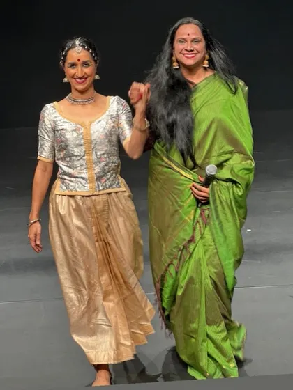 Taking a bow with Chandana after a performance of 'Mandala' at the Nita Mukesh Ambani Cultural Centre. It is always a joy to share our art and feel the audience's response.