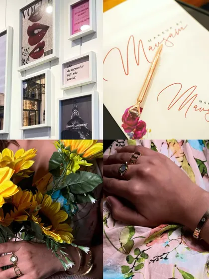 A mood board from the academy, showcasing our aesthetic with fashion-forward art, beautiful flowers, and personal details.
