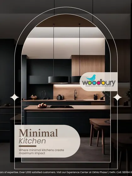 Minimalist kitchens create maximum impact. This design concept uses a dark, moody palette with clean lines and an island, showing that simplicity can be very powerful.