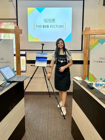 Here I am, set up and ready to guide the GoLive team through 'The Big Picture' workshop. The setup includes a projector to show instructions and inspiration.