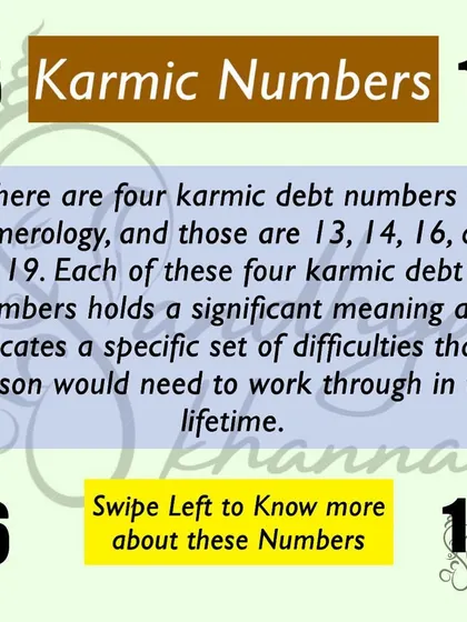 This is a summary of the four karmic debt numbers. If you were born on the 13th, 14th, 16th, or 19th of any month, you carry these karmic lessons. A full analysis can help you understand how to manage their effects.