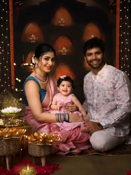 A happy family portrait from our Diwali sessions, capturing the love and joy of the festival.