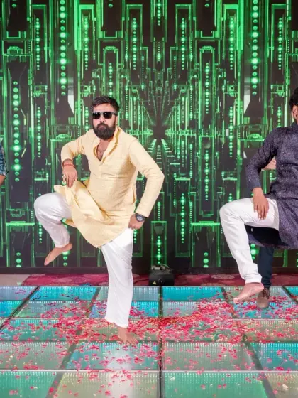 The groom's squad is ready to set the stage on fire. We work with friends and family to choreograph high-energy, fun performances that not only entertain the guests but also create lasting bonds and inside jokes for years to come.