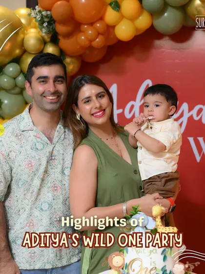 Highlights of Aditya's Wild One party. The happy family poses together, capturing a beautiful memory from this special milestone celebration.