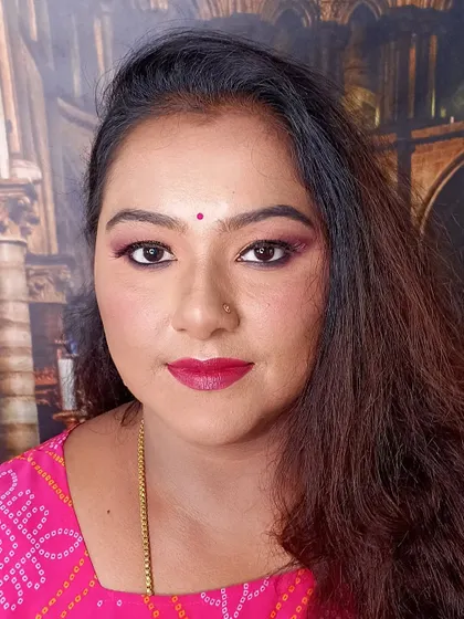 A bold and colorful eye makeup look from a practice session. I love playing with vibrant shades like pink and yellow to create unique, artistic looks.