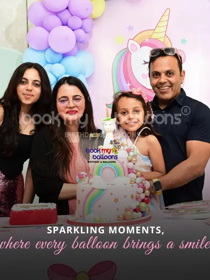 This photo from Tara's unicorn themed birthday captures a sparkling moment. It shows that for us, every balloon brings a smile, and we love crafting these fairy tale moments for your family.