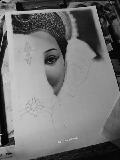 Here you can see the initial shading on the face, establishing the light source. The rest of the sketch is still in its line-art phase.