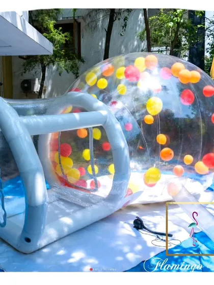 A wider view of the unique and engaging bubble tent activity.
