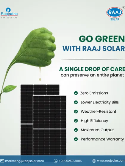 Go green with us. A single drop of care can preserve an entire planet, and choosing our high-efficiency, weather-resistant panels is a powerful act of care for both your finances and the environment.