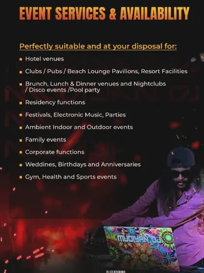 A duplicate of my event services graphic, detailing the types of functions I am available for.