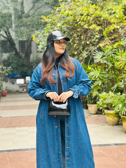 The complete double denim look, perfect for a day out in the city.