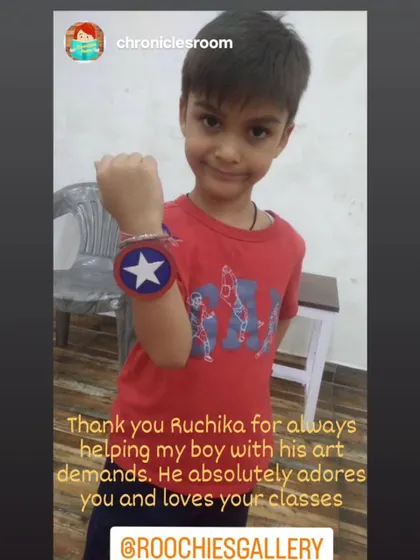 One of our students, Aryaveer, made this amazing Captain America Rakhi for his brother. It's so rewarding to see them use their art skills for creative projects at home.