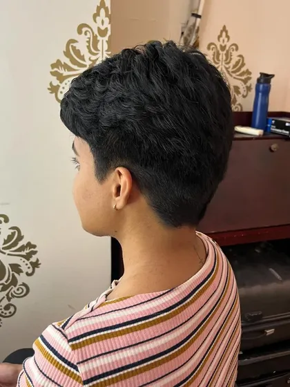 A three-quarter view of the textured pixie.