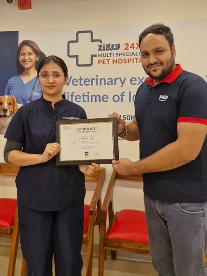 A certificate of appreciation for one of our vets at a multi-speciality pet hospital. We celebrate their role as true heroes for the animals they care for.