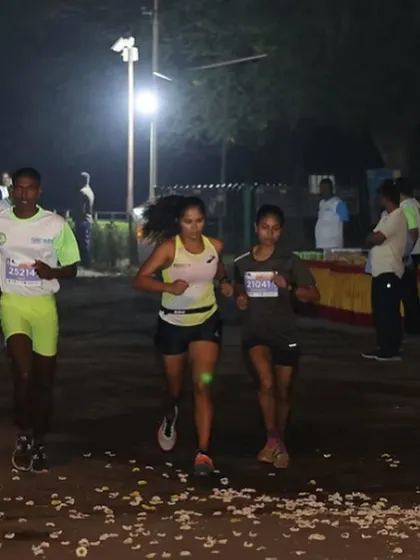 The start of the Vrukshathon Heritage Run. Running through the night with fellow athletes is a unique experience.