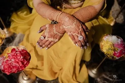 An overhead shot showing the lovely stain on the back of the hands. The color is even and rich.