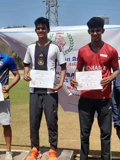 The 200m podium at the district meet, with my athletes Yash Joshi and Kaushik Kamat taking gold and silver. A dominant performance.