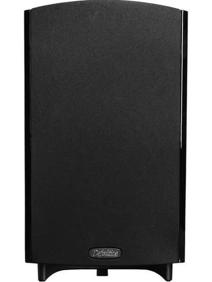 A front view of the Definitive Technology ProMonitor 1000 satellite speaker with its grille on. The design is sleek and unobtrusive, allowing it to blend easily into any room's decor while delivering impressive audio.